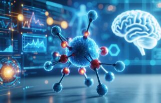 An illustration showing the THCA molecule interacting with futuristic medical technology, representing its therapeutic potential and role in medical innovation.